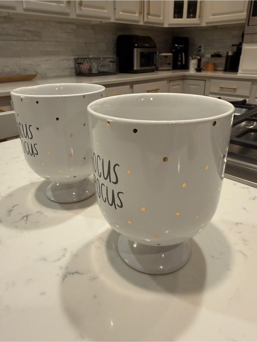 Hocus Pocus -  Fearful Phrases Planter Pot  Halloween White  Gold Ceramic - Picture 5 of 10